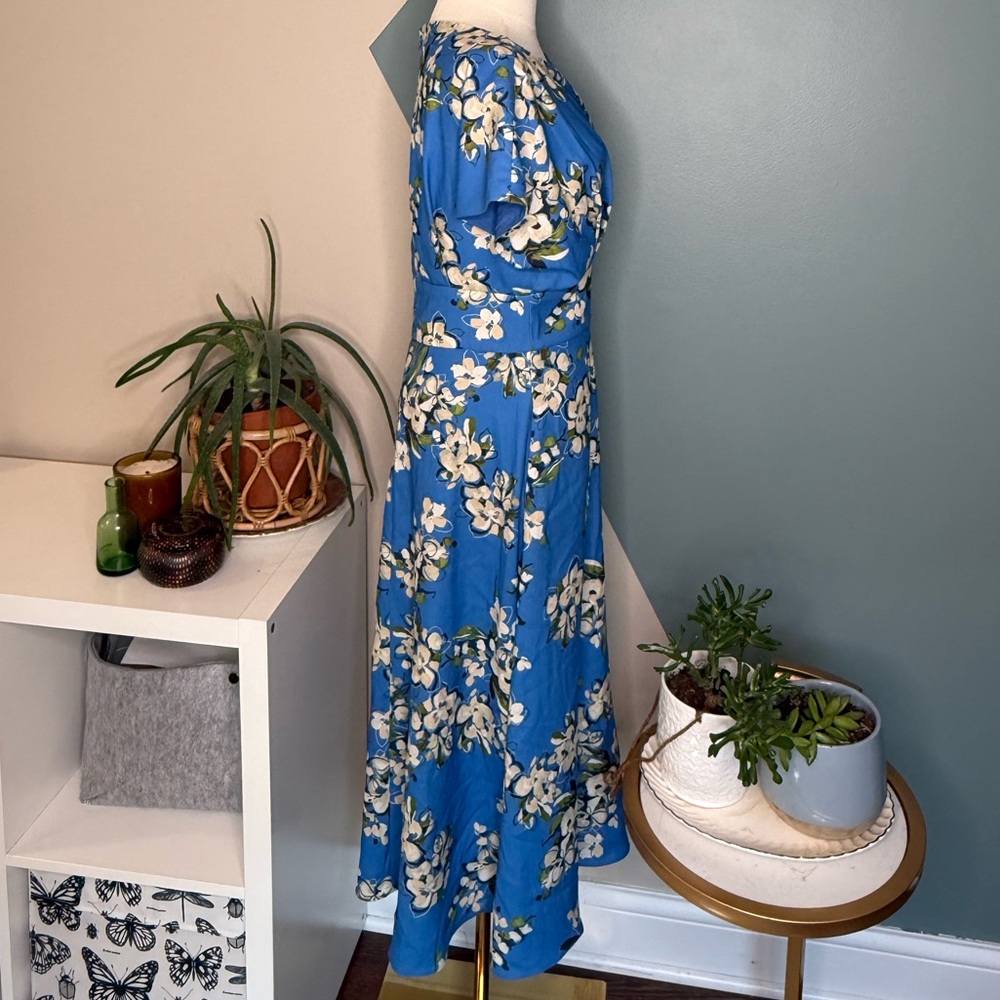 Blue Floral Fit & Flare Midi Maxi Pockets Autumn Wedding Guest Homecoming Dress - Picture 4 of 13